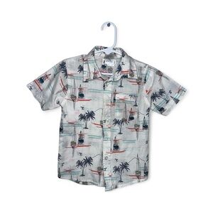 Kids Tropical Print Button Down Shirt - Gray
